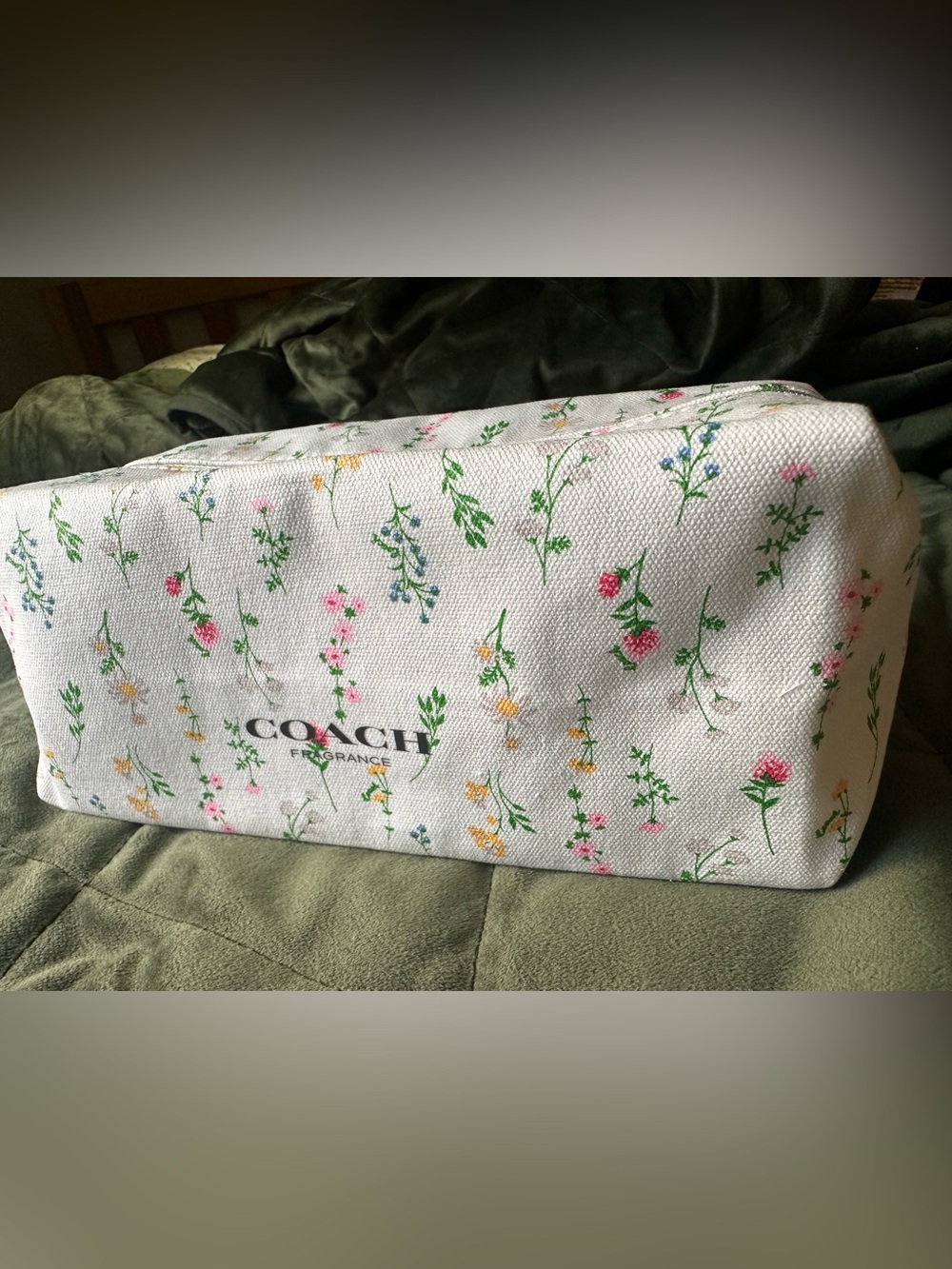 Coach White Floral Cosmetic Bag with Multicolor Flower Accents